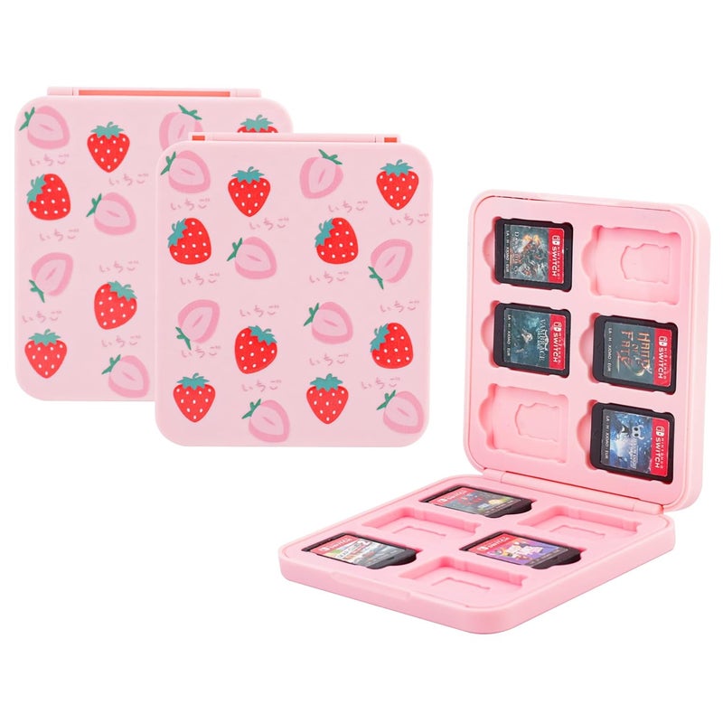 GLDRAM Strawberry Game Case for Nintendo Switch, Pink Game Holder for 12 Switch and 12 Micro SD Cards, Cute Switch Card Storage, Portable Game Accessories Kit for Switch 2/NS/OLED/Lite - Image 1